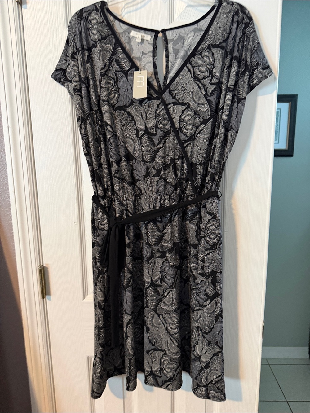 Maurices Black and Gray Paisley Wrap-Style Midi Dress